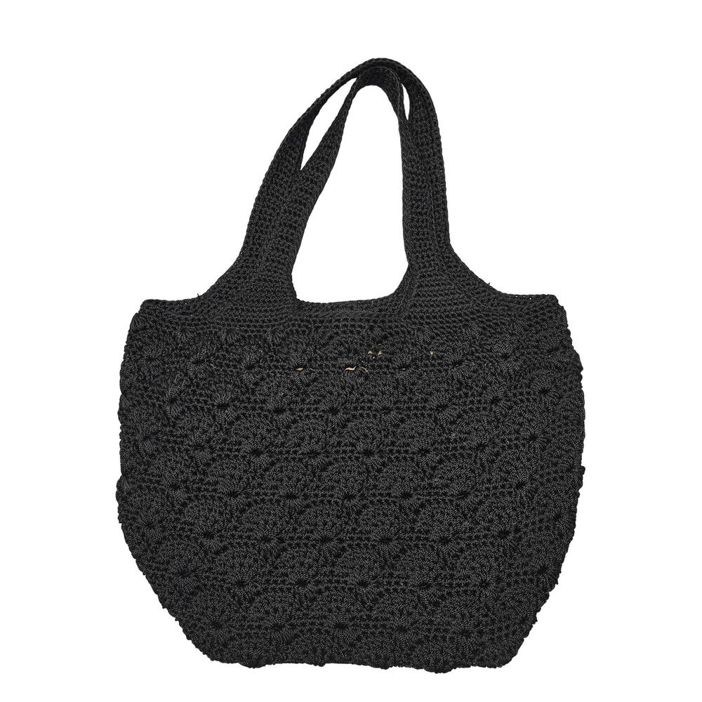 Luxy Tote Bag Womens Large Black Crochet Cotton Lined Boho Shoulder Purse